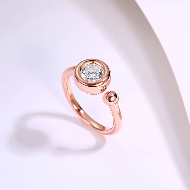 开口水泡S925银镀玫瑰金女戒1克拉D级